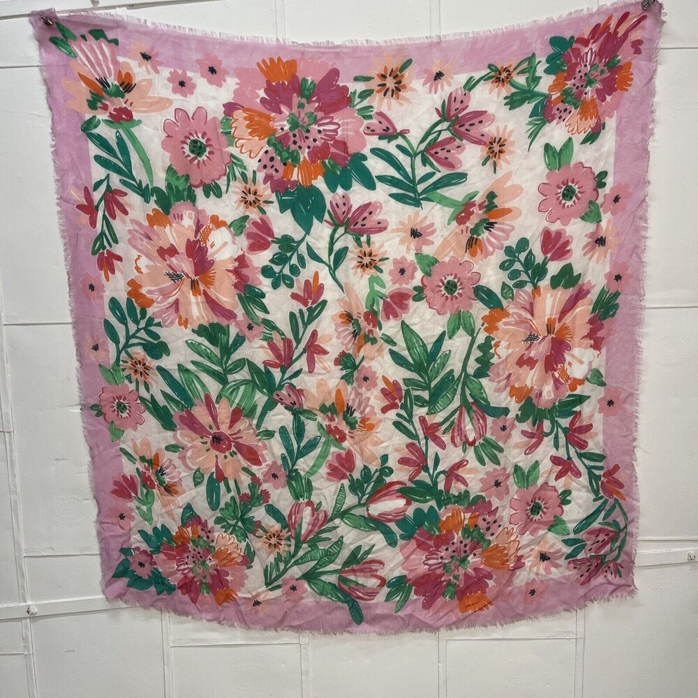 Kate Spade New York Cream Full Bloom Silk Square Scarf, Barely Used, 42” Square
